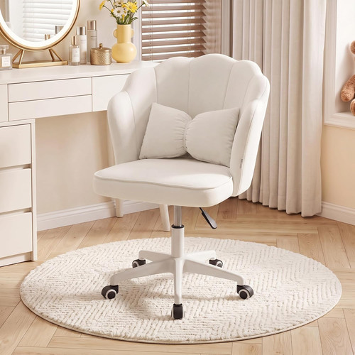 White velvet vanity chair - white, with
